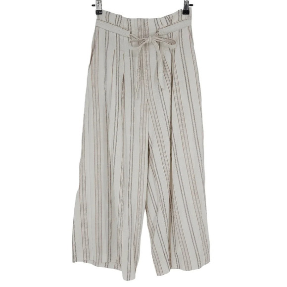 ANTONIO MELANI Pants - Antonio Melani Cropped Wide Leg Pants White Striped High Rise Pleated Palazzo